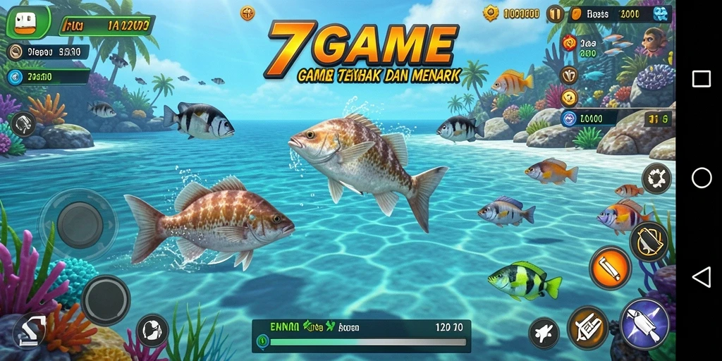 Screenshot menunjukkan aksi seru menangkap ikan di 7GAME.