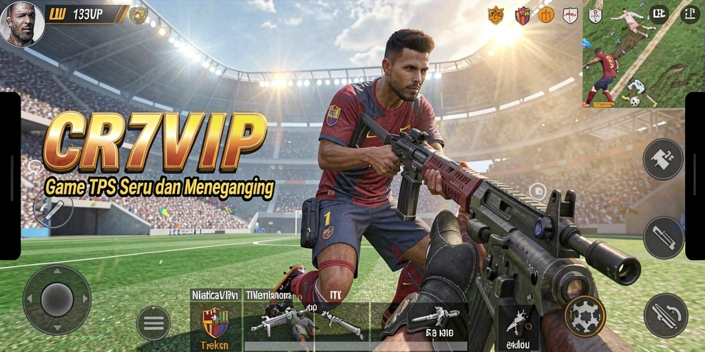Screenshot gameplay CR7VIP menampilkan aksi menembak yang penuh ketegangan.