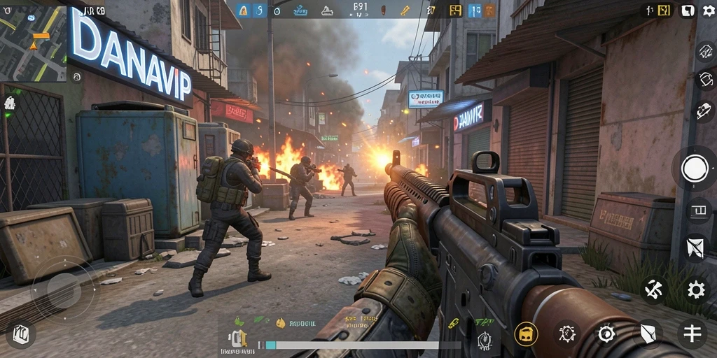 Tangkapan layar permainan dengan aksi FPS yang mendebarkan.