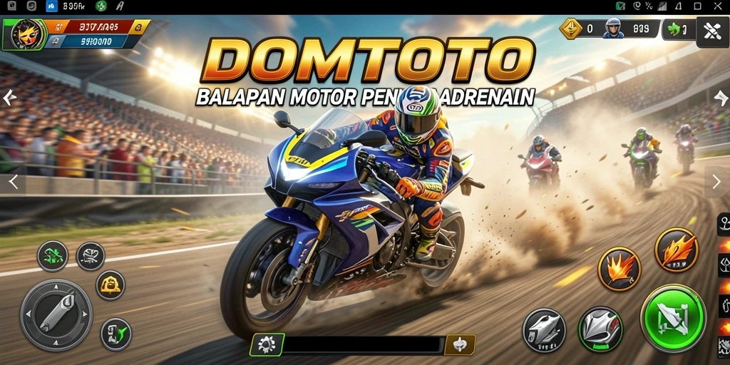 Tampilan gameplay menegangkan dari balapan motor di DOMTOTO.