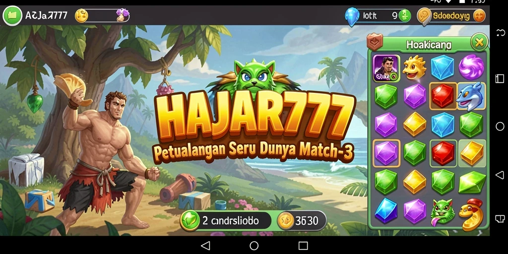 Tampilan gameplay Match-3 yang seru dan menantang di HAJAR777.