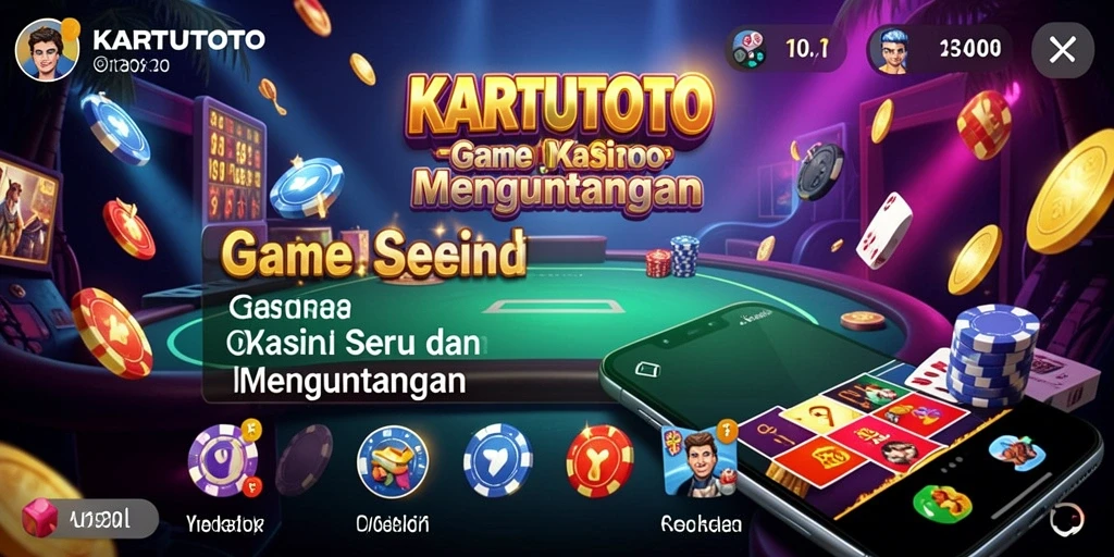 Gameplay KARTUTOTO yang menampilkan slot dan permainan meja kasino.