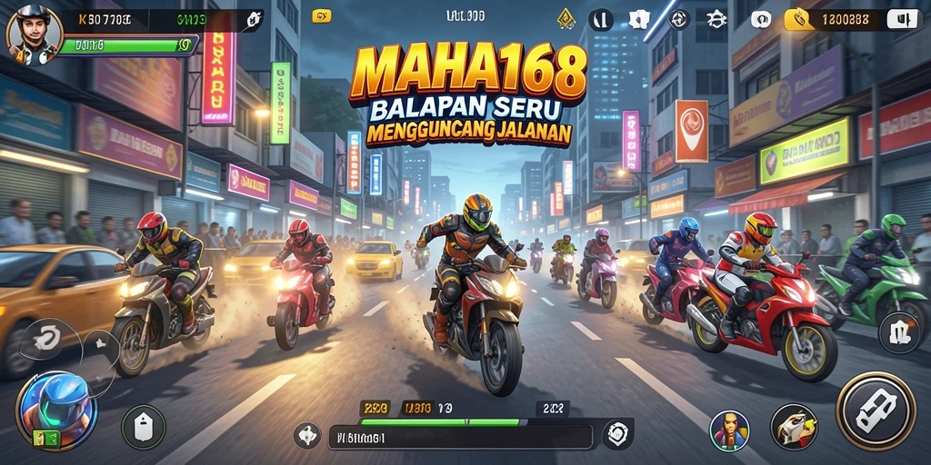 Tampilan gameplay balapan seru di MAHA168 dengan mobil cepat.