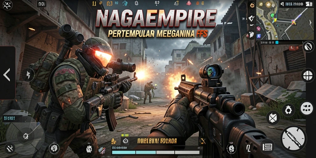 Screenshot gameplay NAGAEMPIRE menampilkan pertempuran seru dengan grafis luar biasa.