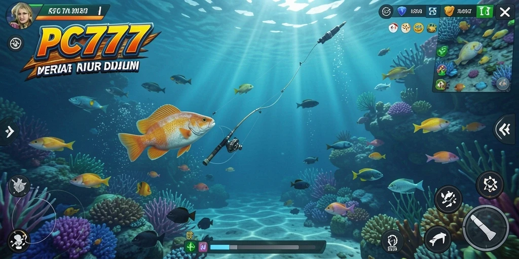 Gameplay seru PC777 saat menangkap ikan besar di laut.