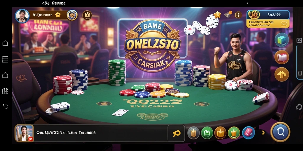 Screenshot gameplay QQ222 yang menampilkan dealer langsung dan suasana kasino.