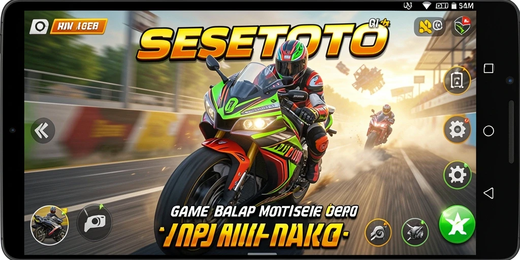 Tampilan gameplay balapan motor yang mendebarkan di SESETOTO.