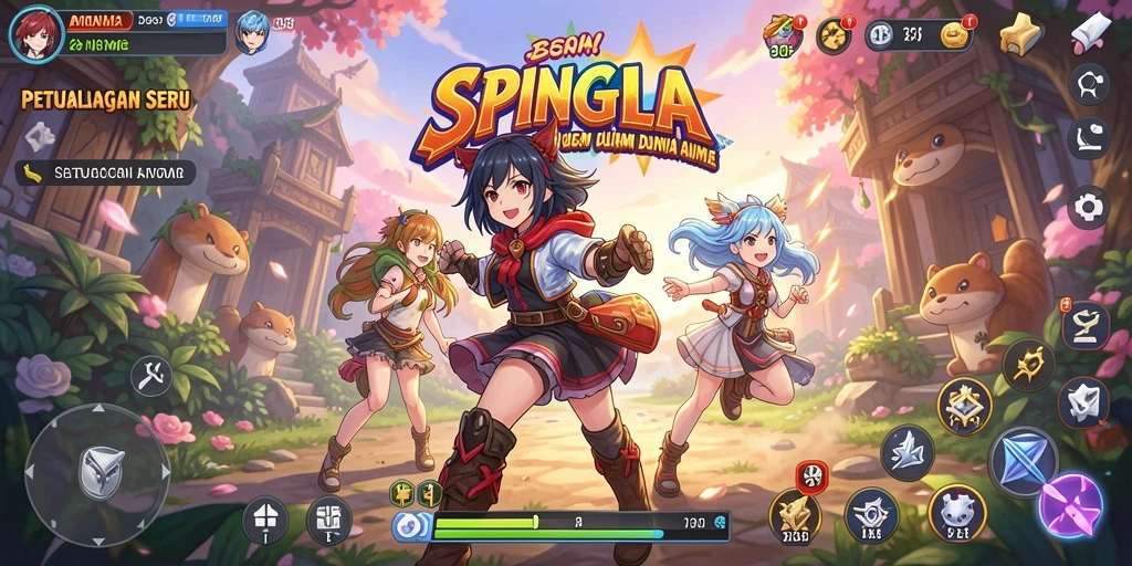 Tampilan seru gameplay SPINGILA dalam dunia Anime.