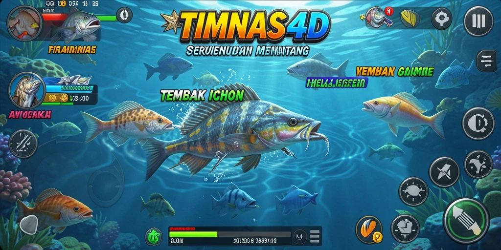 Screenshot TIMNAS4D menampilkan momen seru saat berburu ikan.