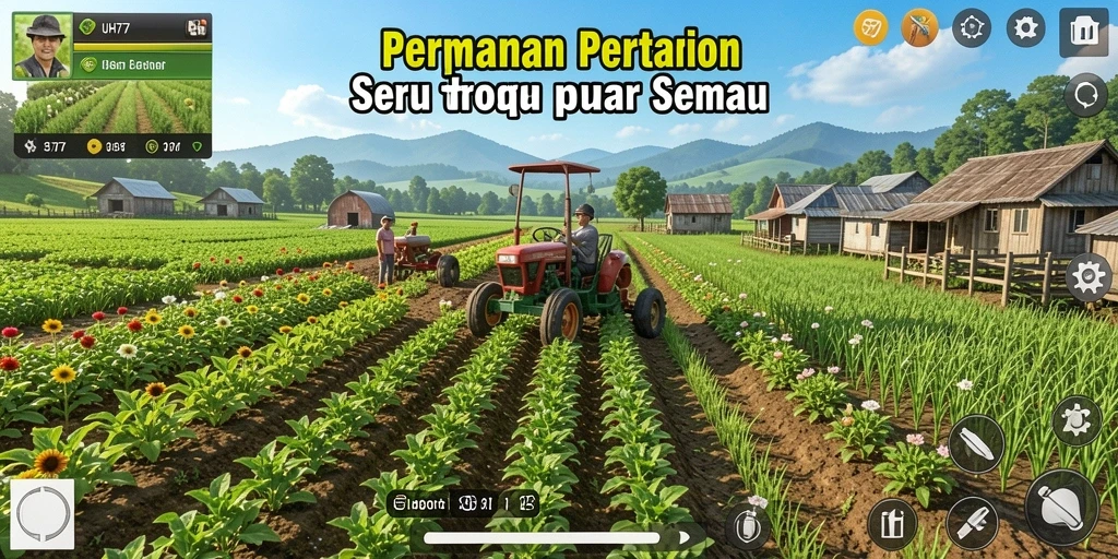 Tampilan gameplay UH77 yang memukau dengan aktivitas pertanian yang seru.