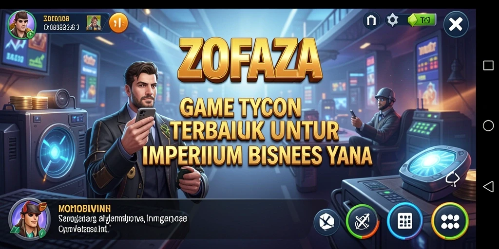 Tampilan gameplay ZOFAZA dengan bisnis yang sedang berkembang.